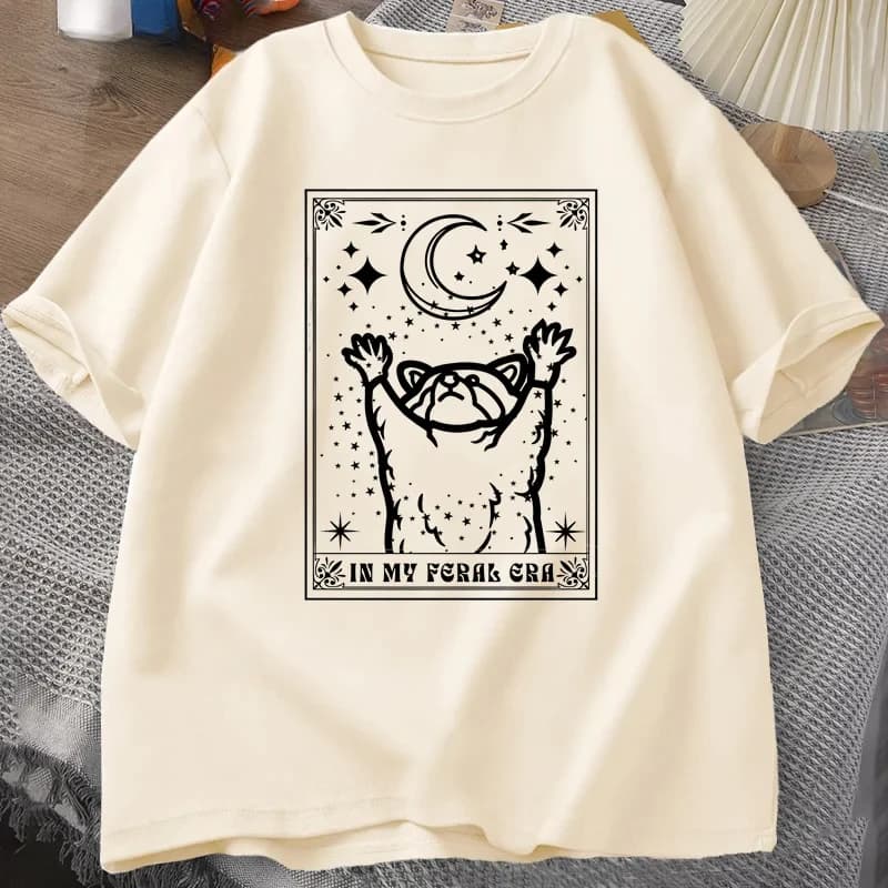 In My Feral Era T-shirt procione T-shirt procione mistico T-shirt con stampa di carte dei tarocchi T-shirt estiva a maniche corte da donna
