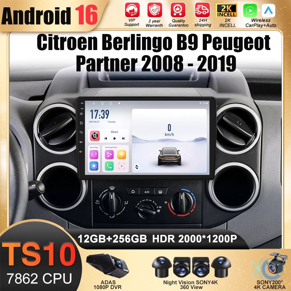 Auto Android 16 Radio Stereo Per Citroen Berlingo B9 Peugeot Partner 2008 - 2019 wireless CarPlay Android Auto No 2 din 2din DVD
