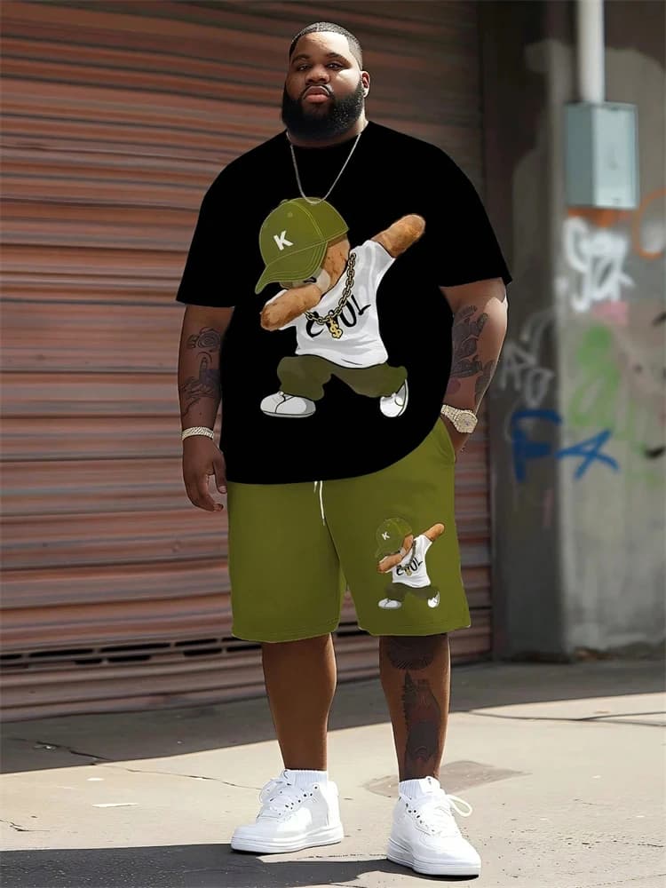New Arrival Oversized Men's 3D Bear Print Set Summer Shorts and Beach Shorts Set Trendy T-Shirt and Shorts Two-Piece Set for Men