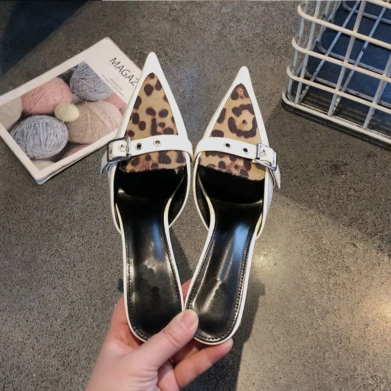 Women's Sandals Spring 2026 with Leopard Print, Closed Toe, Tacco Sottile, Korean Design, Versatili, 6CM