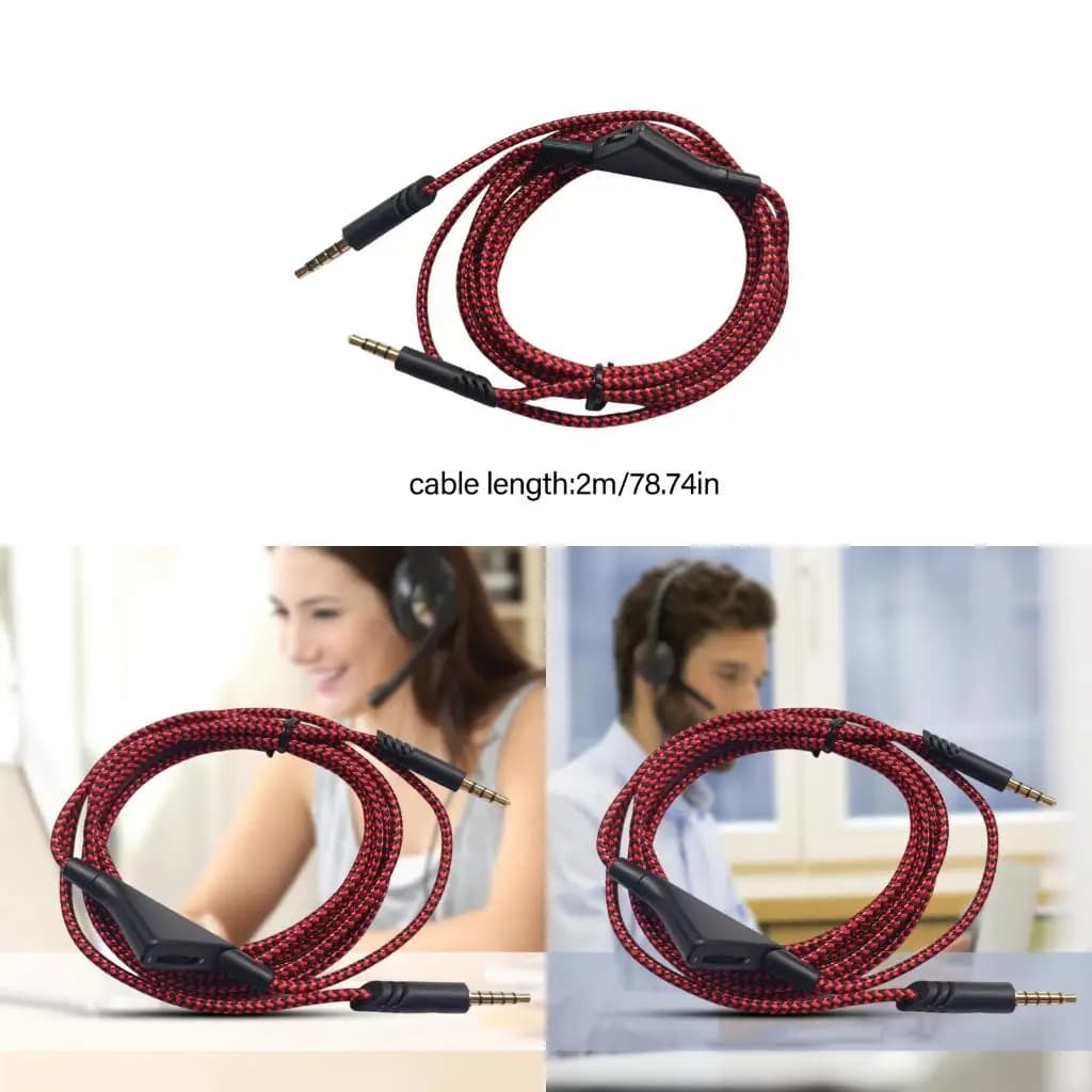 Replacement cable for black and red nylon braided headphones with control for A10 A40TR A50 A50TR