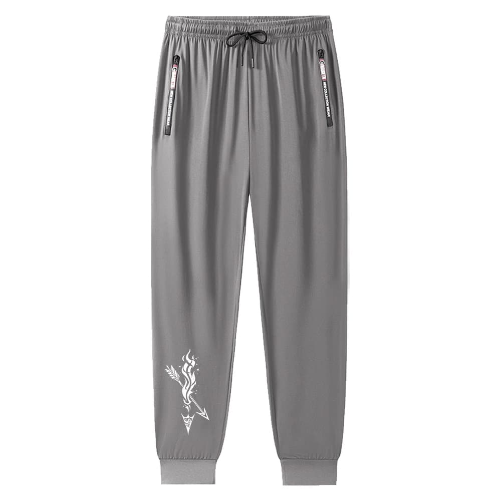 Pantaloni da Jogging in Seta Ghiacciata da Uomo con Stampa Freccia Fiammeggiante, Pantaloni Sportivi Casual Neri, Stile Gotico, Sottili per l'Estate