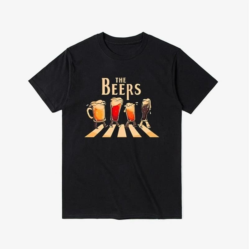 T-shirt a maniche corte da uomo e da donna con stampa tazza di birra, design divertente, in cotone, girocollo, mezza manica