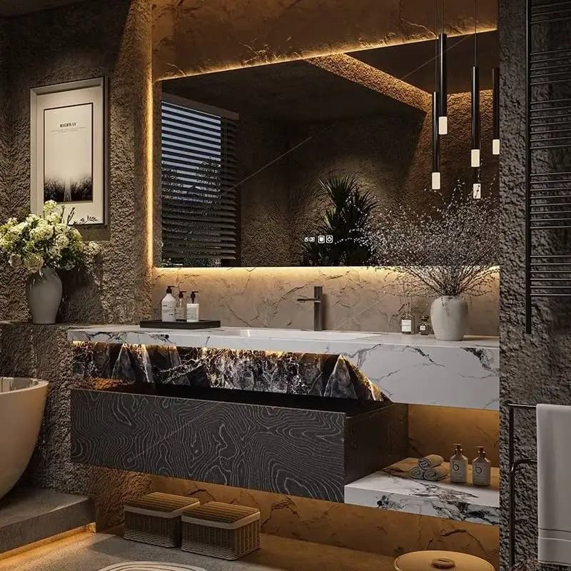 Modern Bathroom Cabinet Slate Integrated Basin Set Solid Wood Basin Antique Bathroom Toilet Oak Washbasin Bathroom Furniture