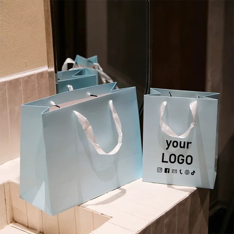 10 sacchetti tote per abbigliamento blu cielo, sacchetti regalo personalizzati, sacchetti per confezioni regalo per feste e vacanze, supporto per logo personalizzato