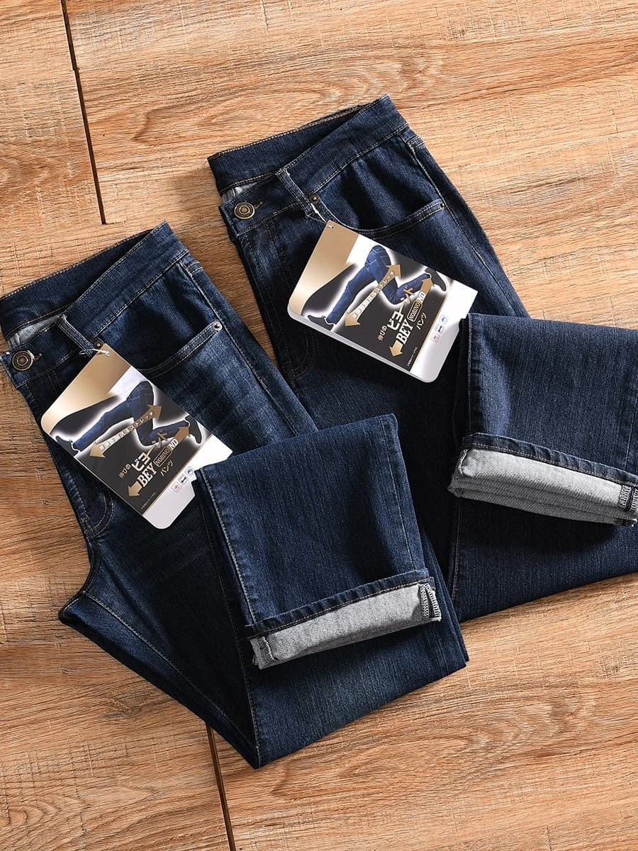 High Elasticity Casual Men's Straight Leg Jeans Autumn Winter Cotton Polyester Blend High Stretch Free Movement mid Low Waist