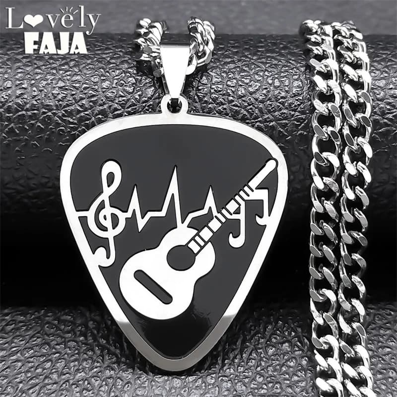 Plettro per chitarra collana per Note musicali da uomo in acciaio inossidabile Hip Hop Rock Music Picks amanti collane con ciondolo gioielli regalo N7957S03