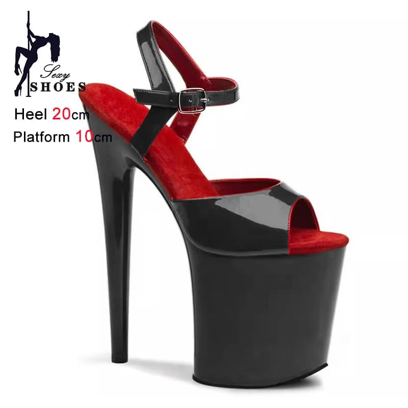 Pole dance shoes with high heel, platform sandals and high heel for women, summer with ankle strap, 20 cm stiletto heel, stage shoes for nightclub model.