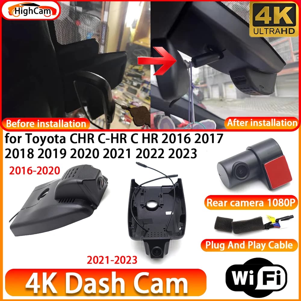 for Toyota CHR C-HR C HR 2016 2017 2018 2019 2020 2021 2022 2023 OEM 4K DVR Dash Cam Front Rear Camera WiFi Video Recorder