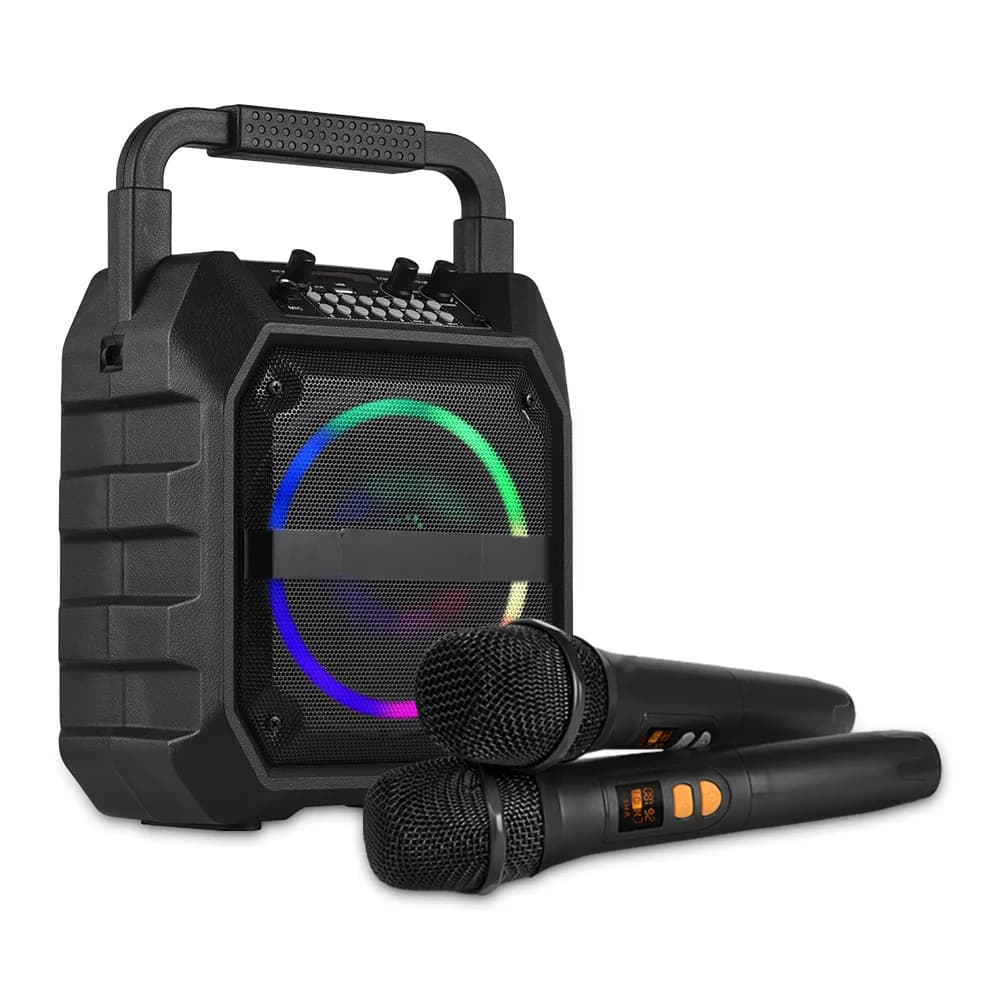 Mini macchina per karaoke Set microfono e altoparlante wireless con 2 microfoni wireless VHF Illuminazione RGB Altoparlante da 6,5 pollici BT 5.0