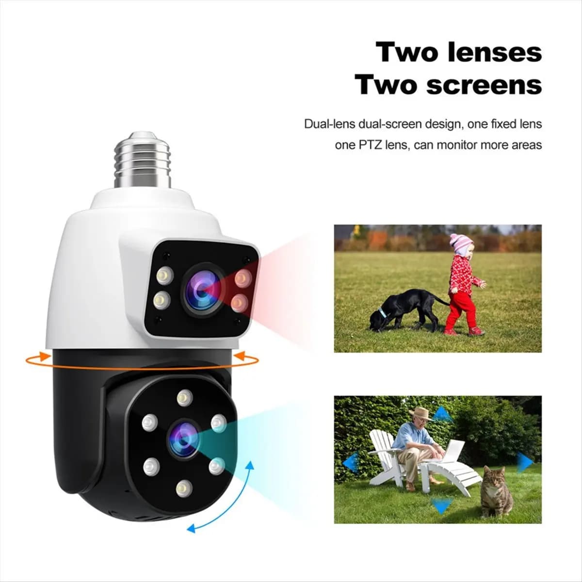 (BAAY) Telecamera di Sorveglianza WiFi PTZ 4MP con Doppia Lente 2MP, Visione Notturna, Tracciamento Umano, Monitor di Sicurezza per Bambini