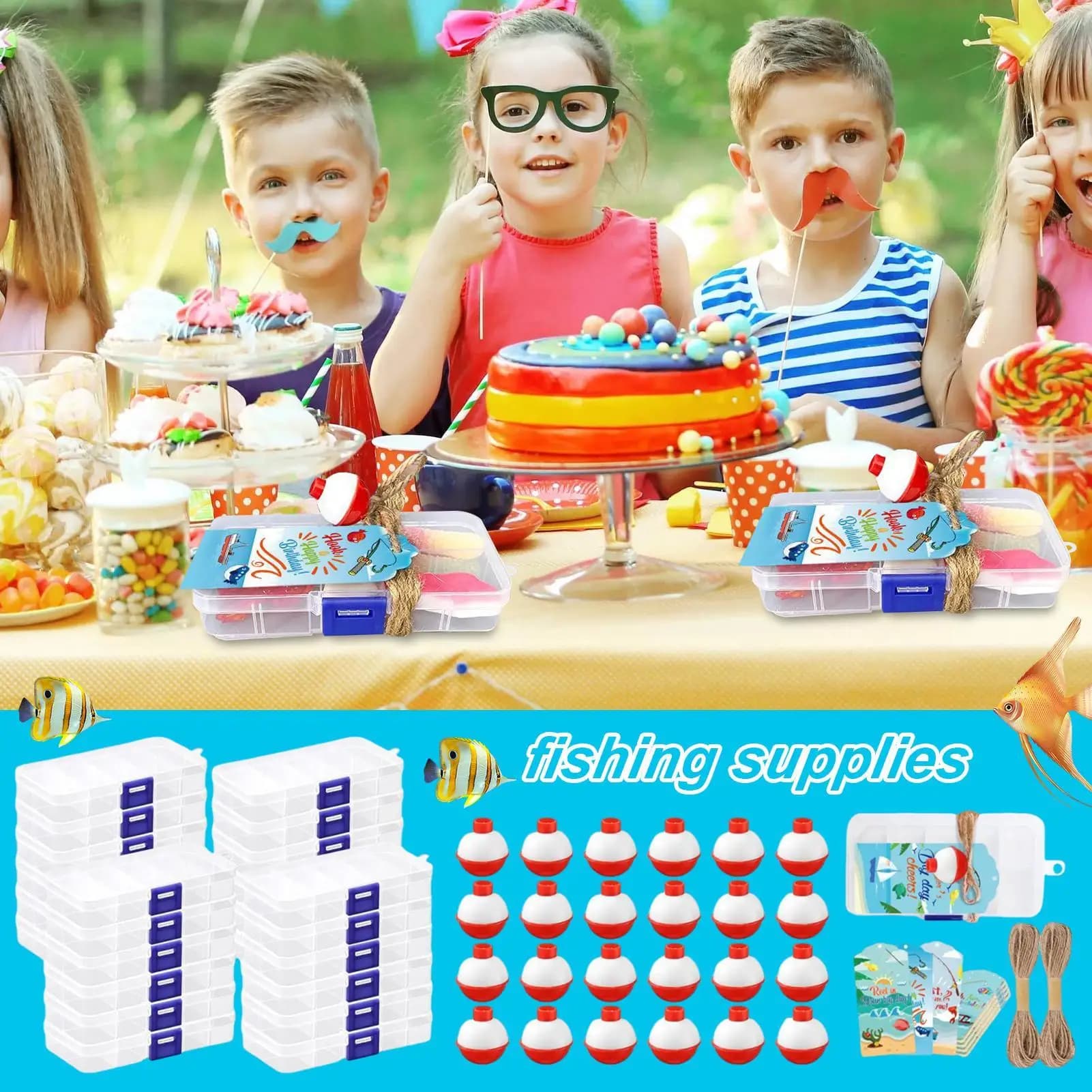 Fishing equipment box PVC fishing candy equipment boxes with Bobber and Thanksgiving card Fish themed decoration for son's friends