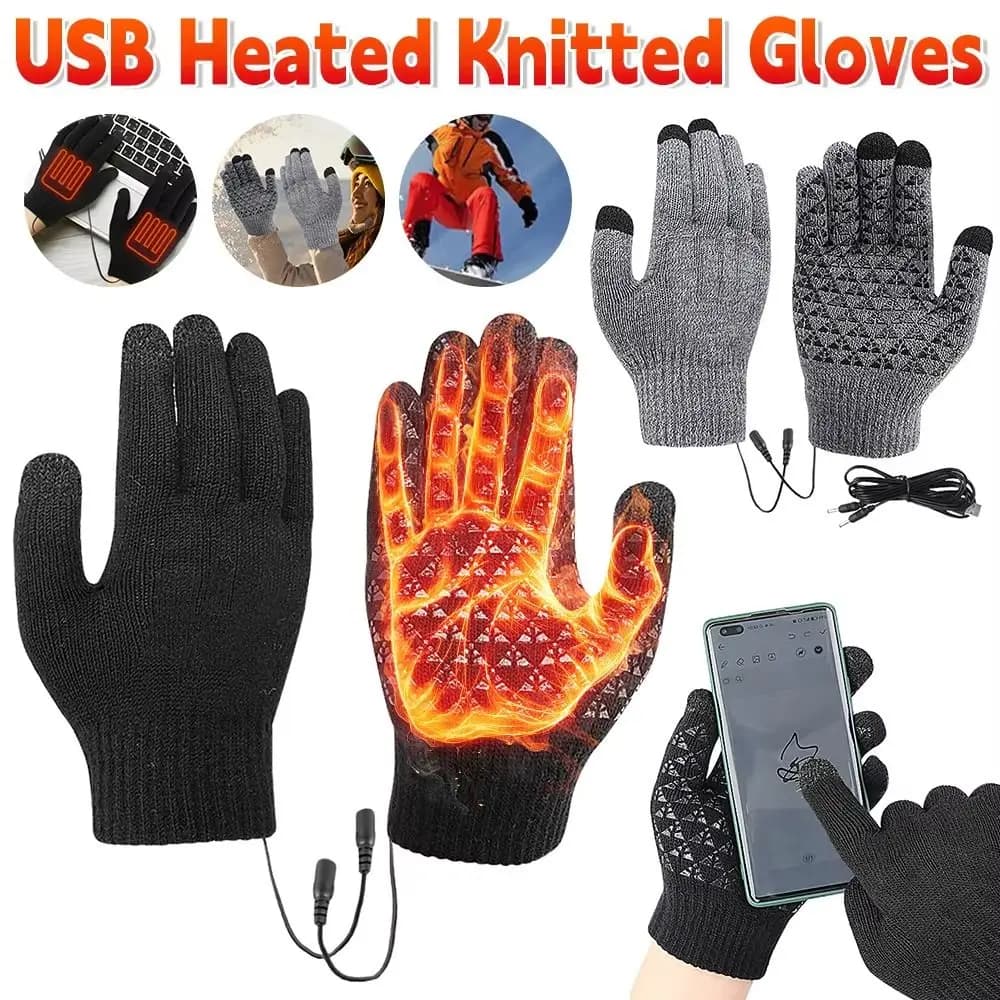 1 Level 3 Level USB Electric Heated Gloves Adjustable Temperature Solid Color Knitted Polyester Gloves Thick Simple