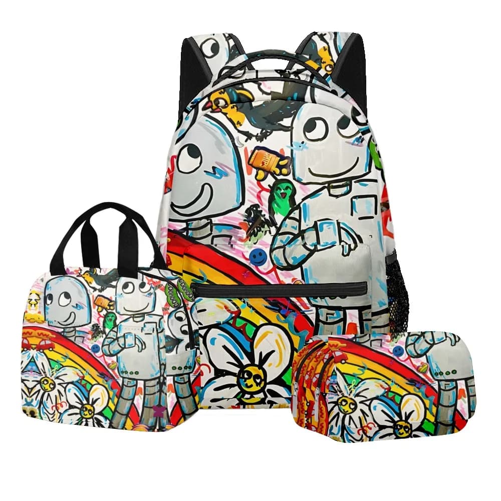 Classic Popular Novelty Robot Dreams 3D Printed 3pcs/Set student School Bags Travel Notebook Backpack Lunch bag Pencil Case
