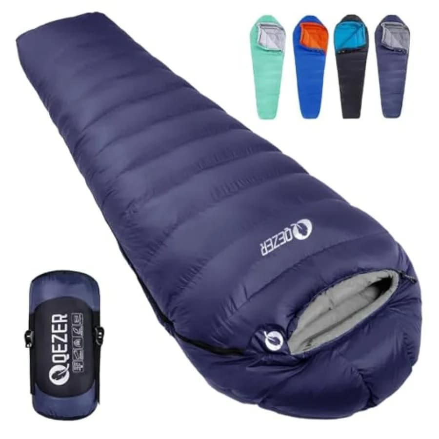 Sacco a pelo in piuma d'oca per adulti, 0F20F, 600 Fill Power, Nero, Ultraleggero a forma di mummia per backpacking e campeggio