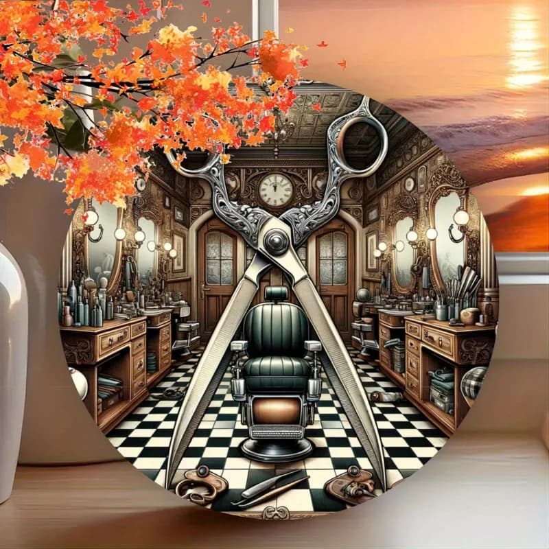 Insegna da parete in metallo Hair Boutique, piastra circolare piatta in ferro 2D, decorazione per salone, 20,32 cm