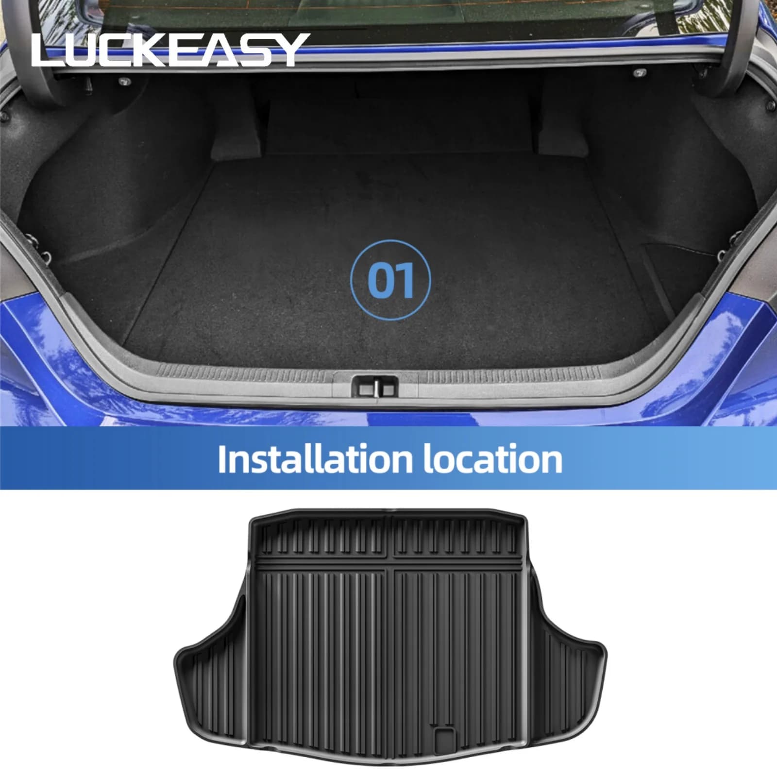 LUCKEASY Right Drive for Toyota Camry XV70 Hybrid Version 2018-2024 TPE Car Floor Mats Trunk Pad All-Weather Accessories Black