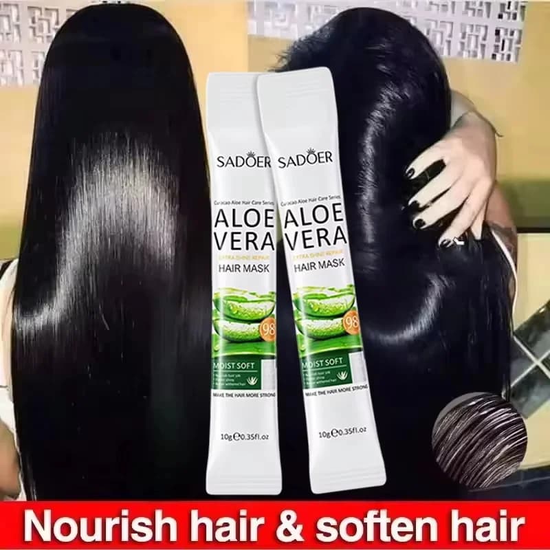 5 seconds Fast repair Feeding damaged hair Magic mask for aloe vera hair Background Soft smooth Straighten hair crespi Mask for hair care