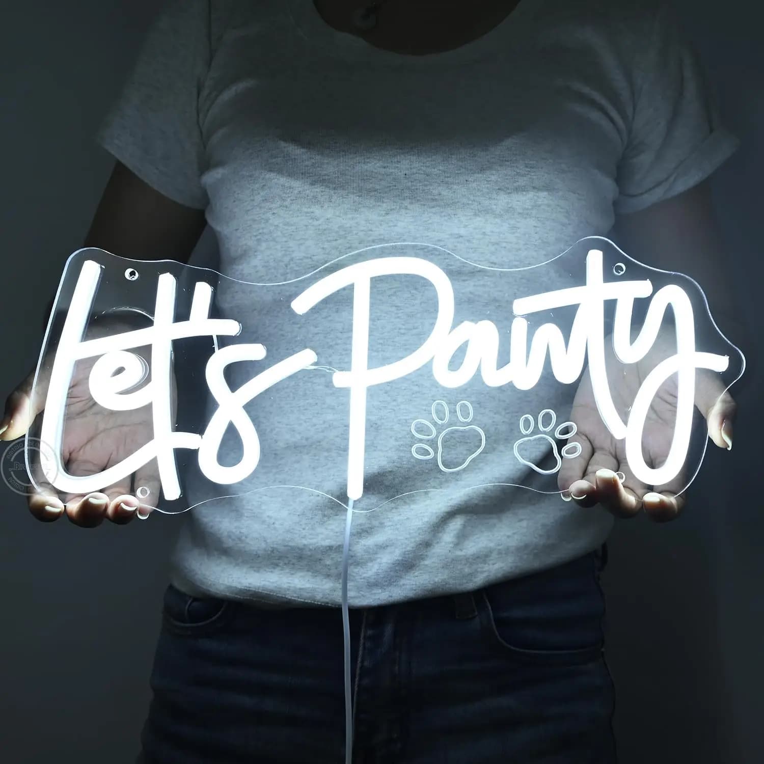 Britrio Lets Paw-ty Insegna Luminosa Neon Monocolore con Impronta di Zampa - Alimentazione USB (5V) Montabile a Parete per Compleanno di Cani e Gatti
