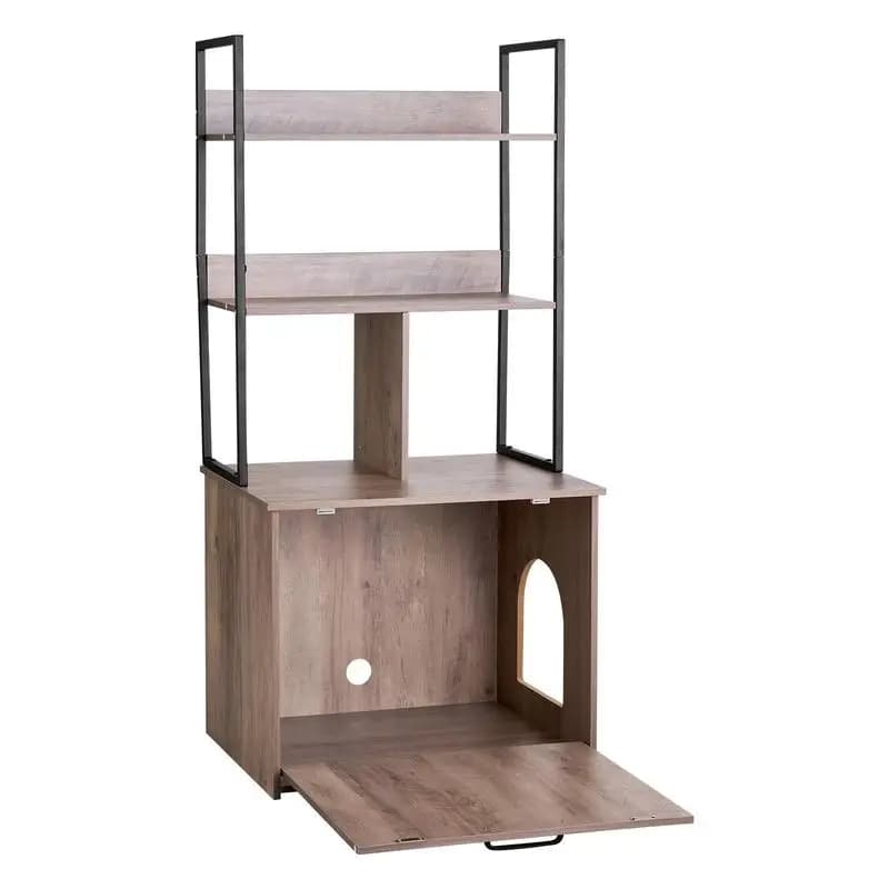 Cat House Side Table 23.6 in For Living Room Bedroom Hallway Hidden Cabinet Storage Shelves Modern Style Wood Grain Surface Indoor Pet Furniture Furniture Design Fits Most Litter Boxes