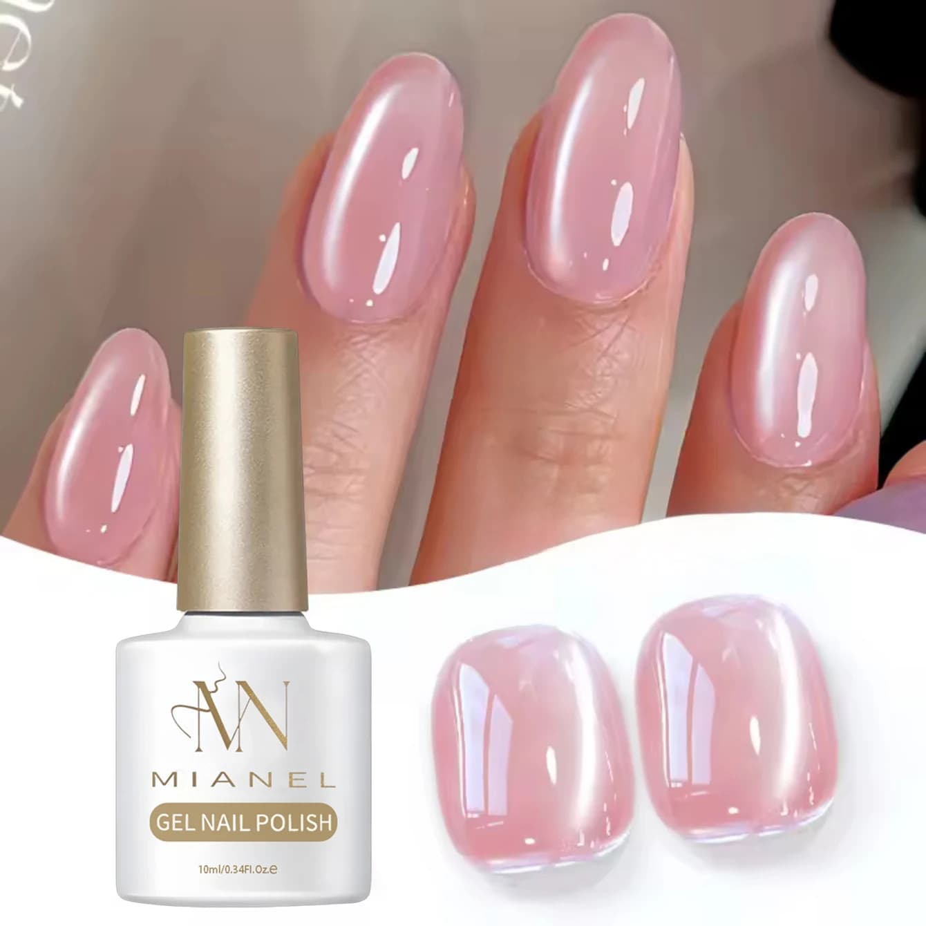 MlANEL 10ml 2026 Smalto Semipermanente Gel Effetto Occhio di Gatto Rosa Primavera, Smalto Bianco Illuminante per la Carnagione, Smalto con Perle di Vetro, Nail Art
