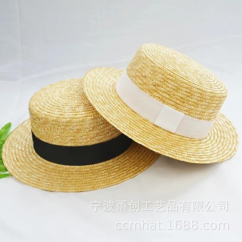 Straw Flat Top Hat for Women Men Fashion Hipster Brand Sun Protection UV Outdoor Summer Beach Sun Hat Casual Plain Top Cap
