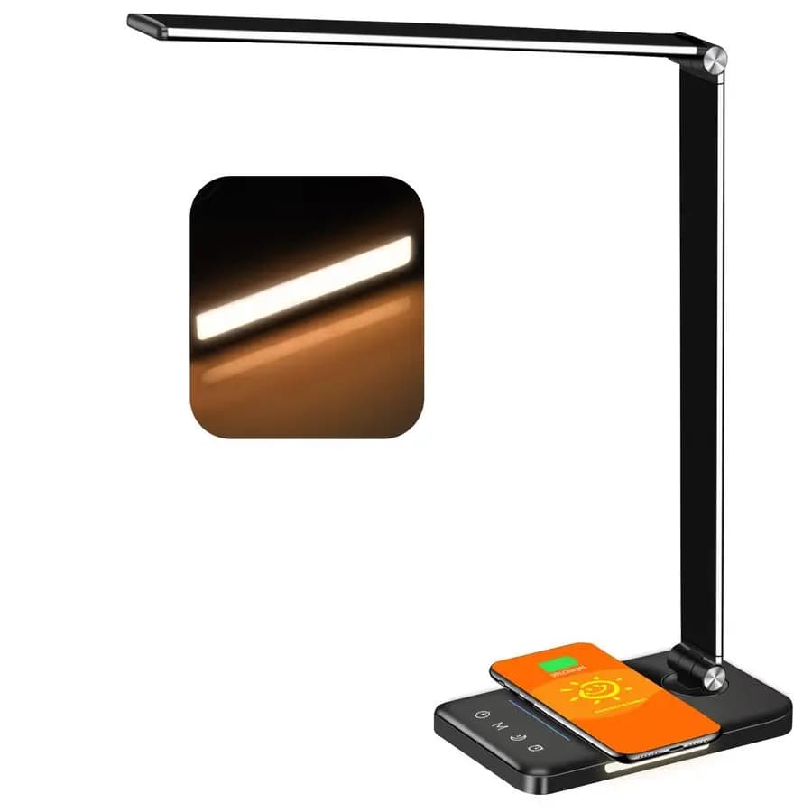 4th Generation 8in1 Multifunction LED Desk Lamp With 10 W Fast Wireless Charger, USB Charging Door, 1200 Lux Super Bright, 5 Lighting Modes