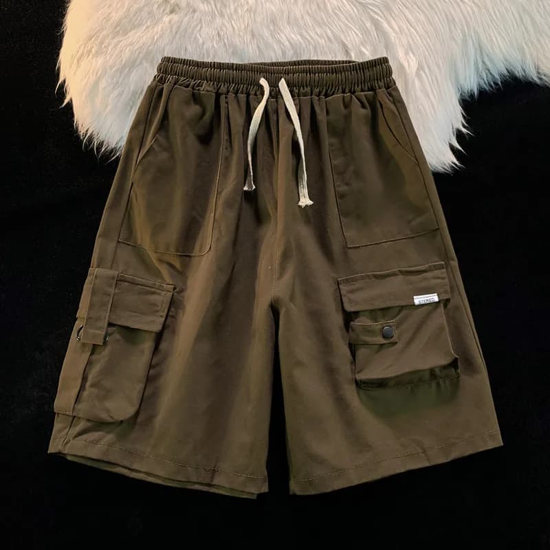 Summer Vintage Men's Workwear Shorts Five-Pocket Loose Beach Casual Straight Leg Trousers Trendy Youth Active Style Non-Elastic