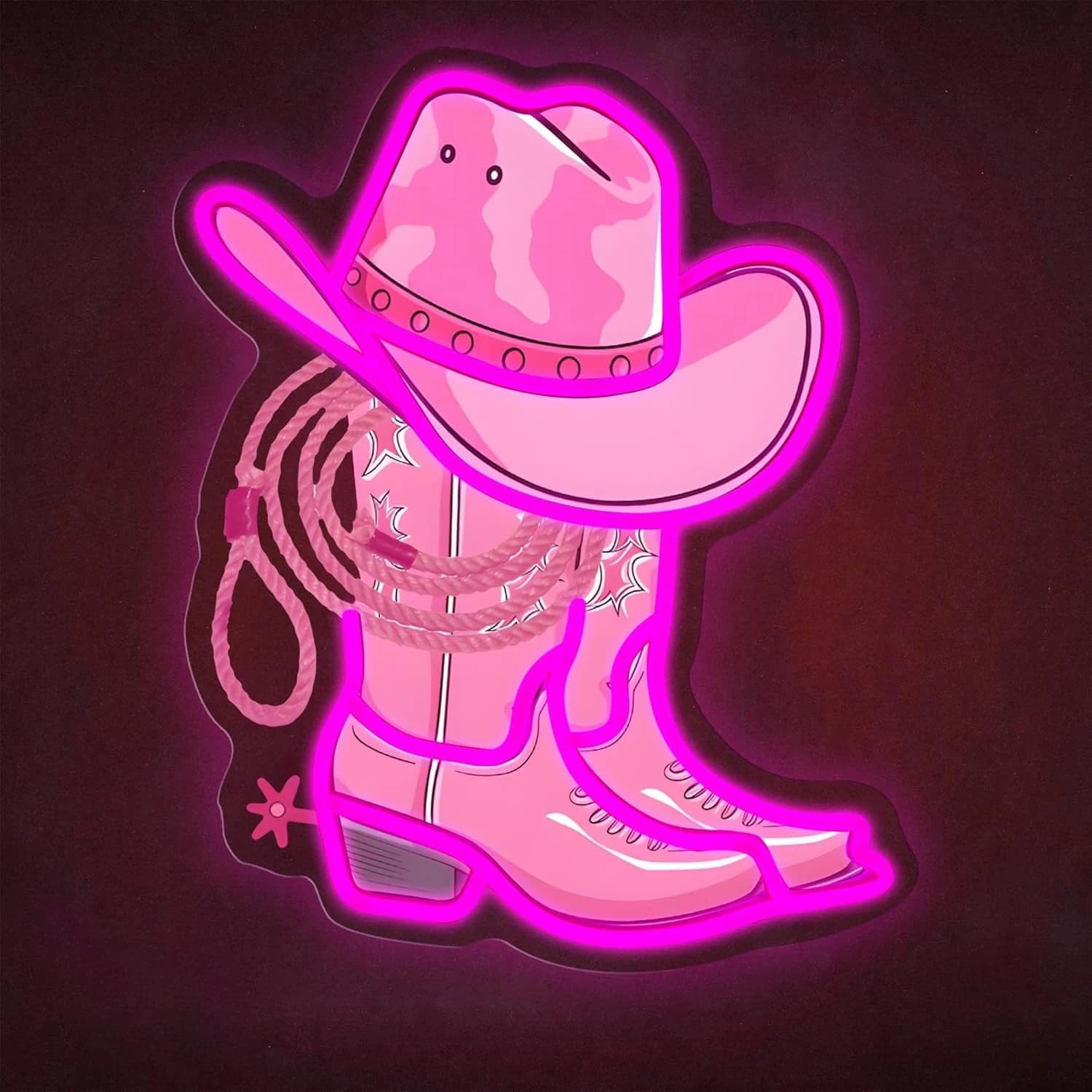 Insegna LED Neon a Forma di Stivale da Cowboy con Cappello e Lasso, Luce al Neon a Forma di Stivale da Cowgirl per Camera da Letto, Feste, Bar, Decorazione Murale Western, Regalo di Compleanno