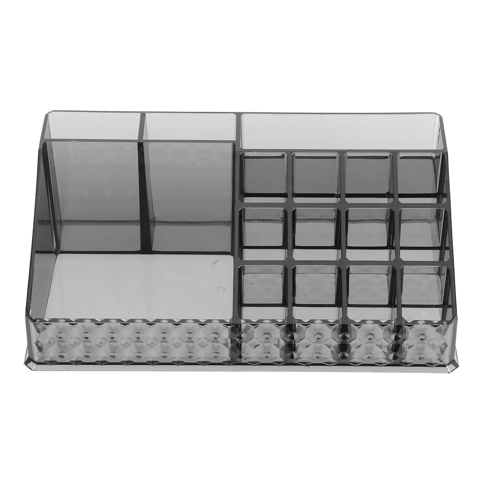 Black Acrylic Organizer Diamond Pattern Vanity Storage Box Open Top Cotton Pads Swabs Holder Makeup Brush Lipstick Lip