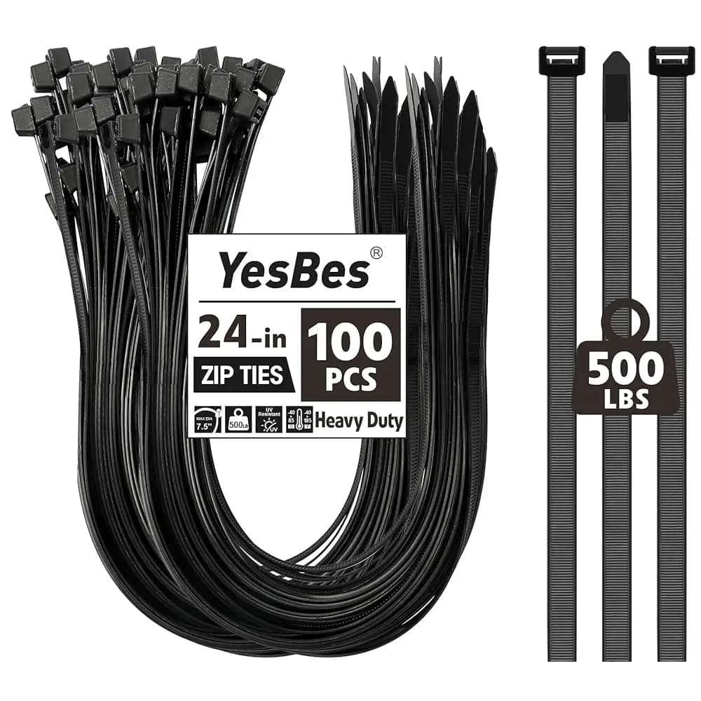 100 Fascette Stringicavo da 60 cm, Resistenti, con Forza di Trazione di 227 kg, Nere, per Uso Interno ed Esterno, Resistenti ai Raggi UV