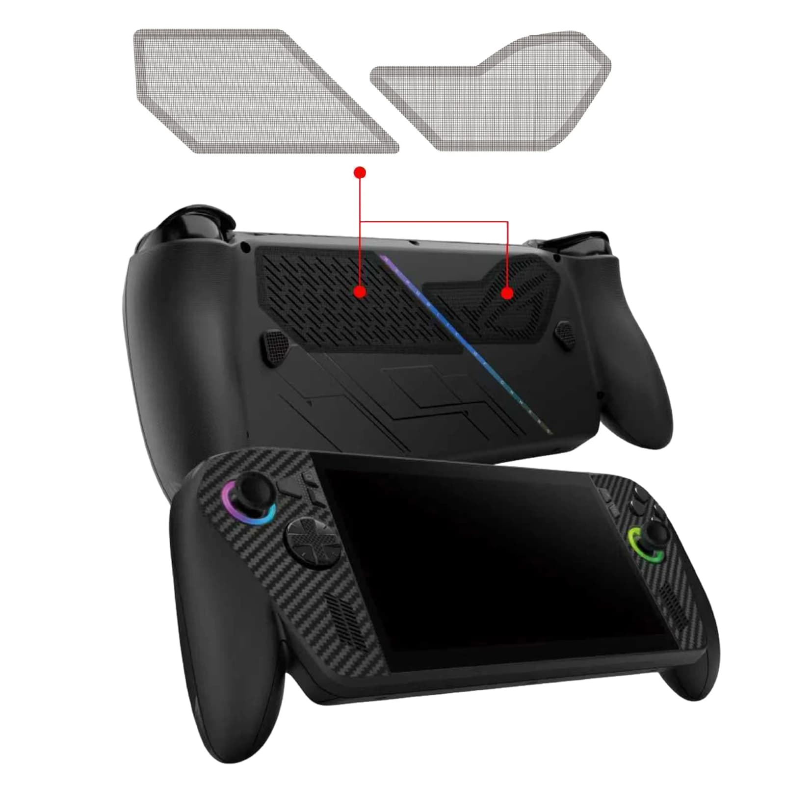 Dust Plug Protection Kit with Panel Sticker & Silicone Joystick Caps Anti-Scratch Protect Sleeve for ROG Xbox Ally/X Accessories