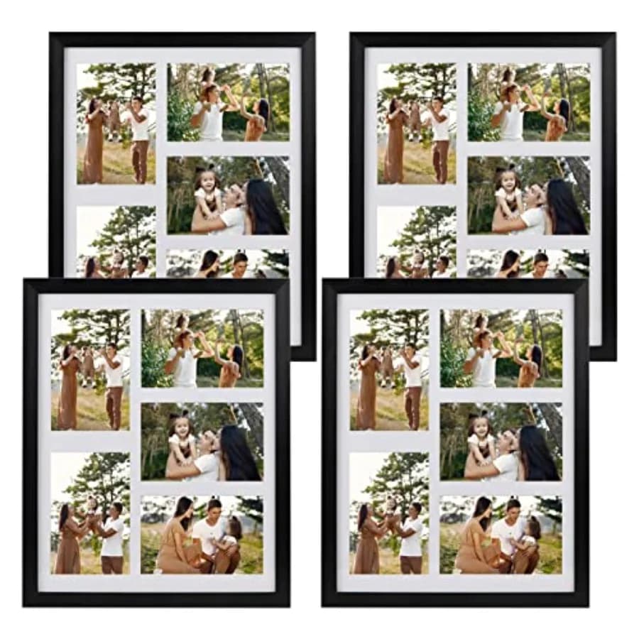 5 Openings 4x6 Picture Frame Collage Black 4 Pack, 11x14 Poster Frame Set of 4, Display Family Wedding Photos Horizontal or Ver