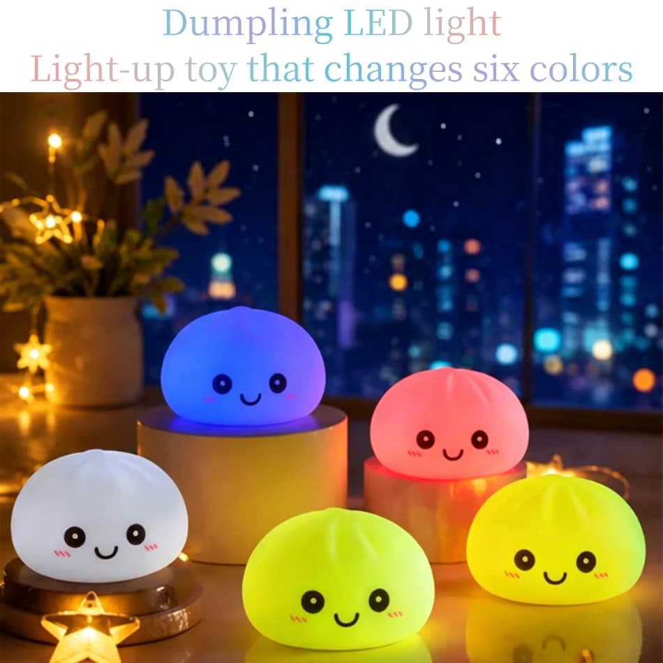 Lampada Notturna LED a Forma di Raviolo, Luce Spremibile in Silicone con 6 Colori Sfumati, Illuminazione d'Atmosfera per Dormitorio, Adatta per la Camera dei Bambini