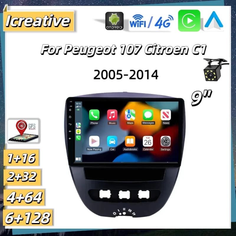 Car Radio Android Head Unit for Peugeot 107 Citroen C1 2005-2014 10inch Multimedia Carplay 2din Stereo Autoradio Navigation GPS