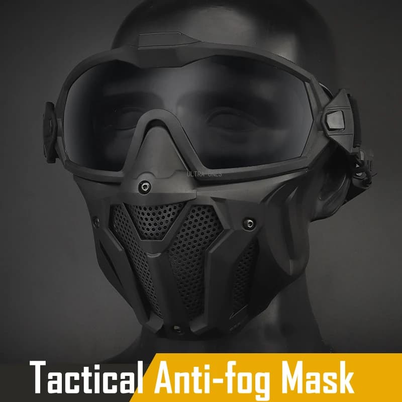 Maschera tattica a pieno facciale Ventilatore antiappannamento Tiro Attrezzatura protettiva di sicurezza Caccia Airsoft Paintball Occhiali staccabili Set di maschere