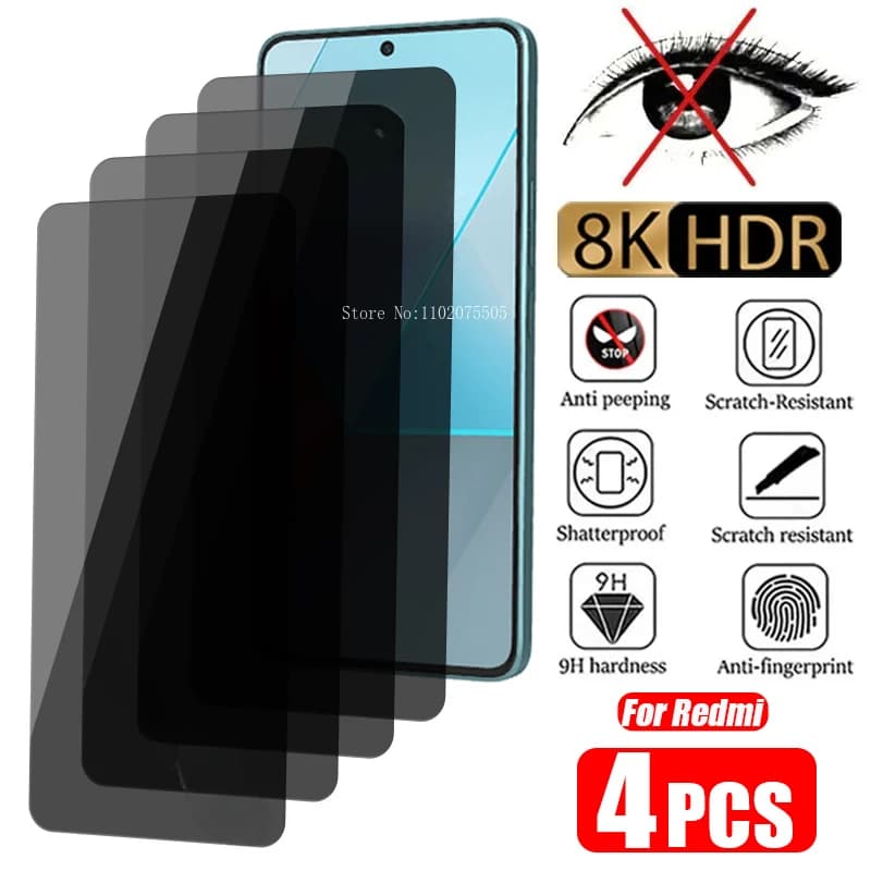 4 pezzi protezione schermo anti-spia per Redmi Note 13 12 11 10 Pro 9 8 Plus 5G privacy vetro temperato per Redmi 10C 10 9A 9C Note 11S