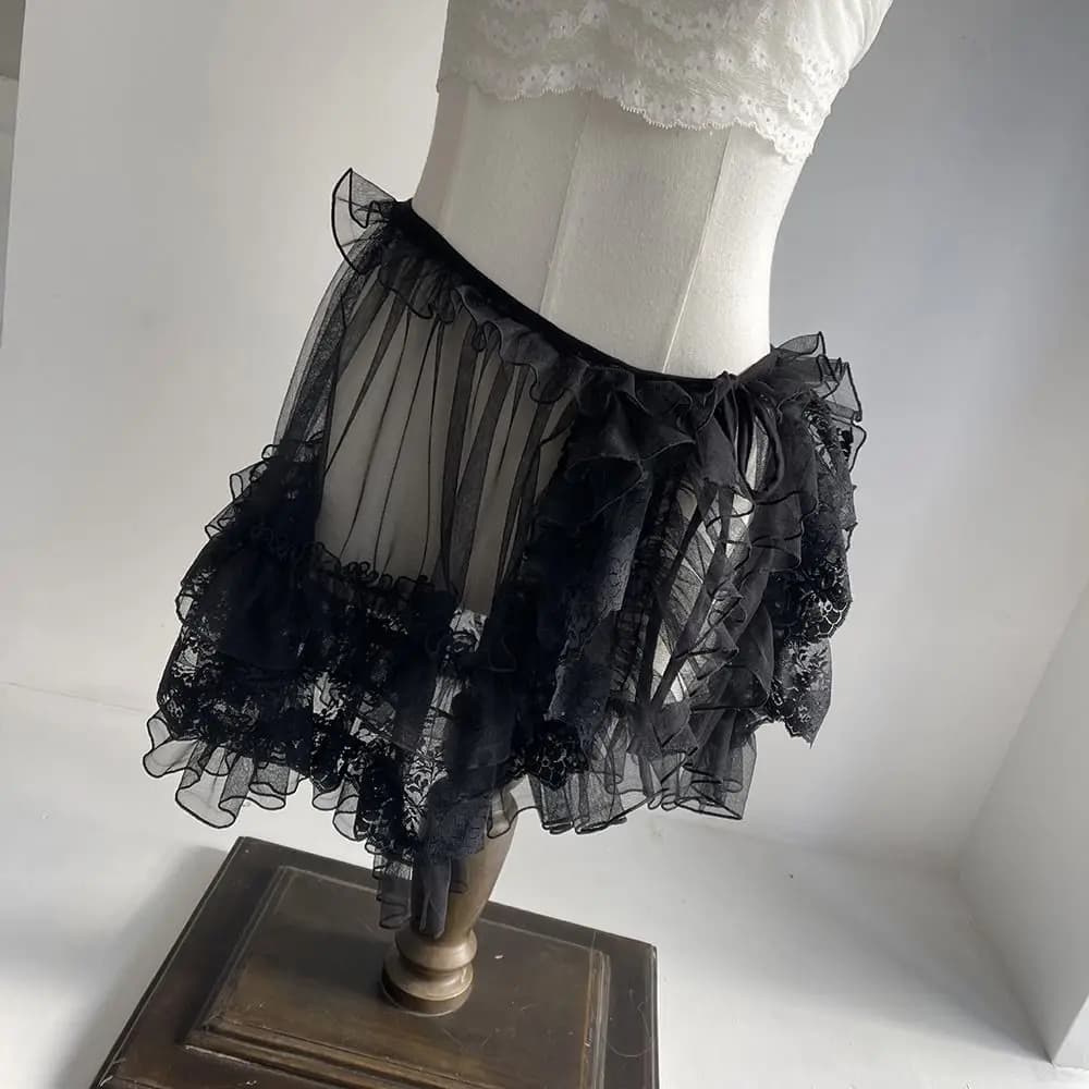 Creative White Black Lolita Short Shawl Lace Mesh Ruffles Princess Capes Cardigan Open Front Photo Props Ace Mesh Skirt Women