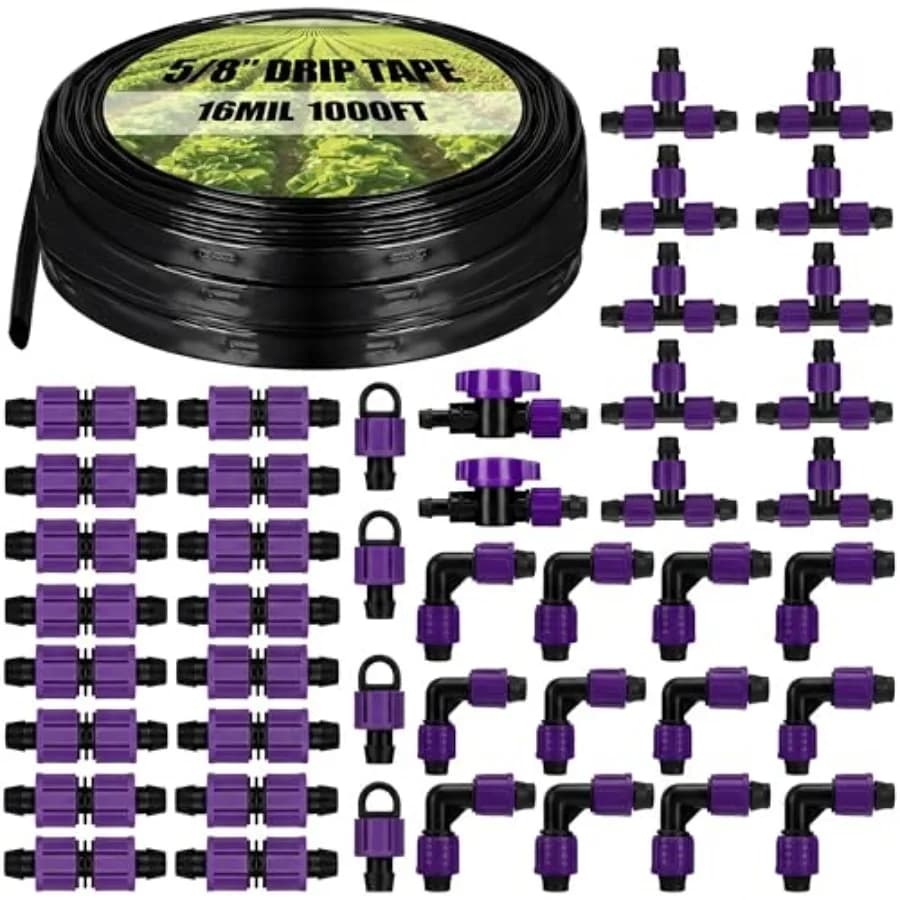 Kit Tubo Irrigazione a Goccia da 1000' (305m) 5/8 Pollici, Spessore 16 Mil, Distanza 6 Pollici, Tubo Irrigazione Automatico per Giardino