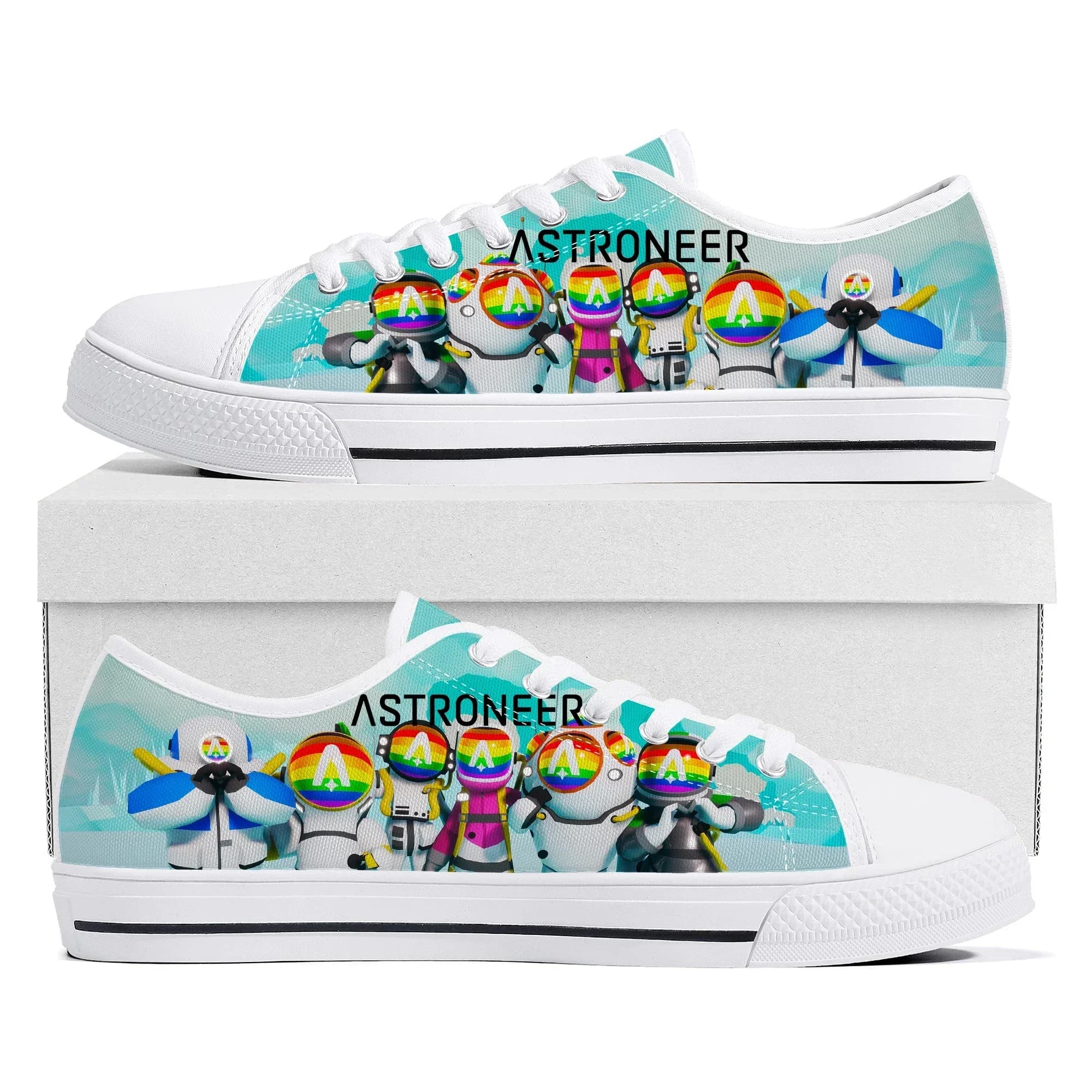 Sneakers Basse Astroneer: Scarpe Personalizzate in Tela alla Moda per Uomo, Donna e Ragazzo, Ispirate al Gioco Cartoon