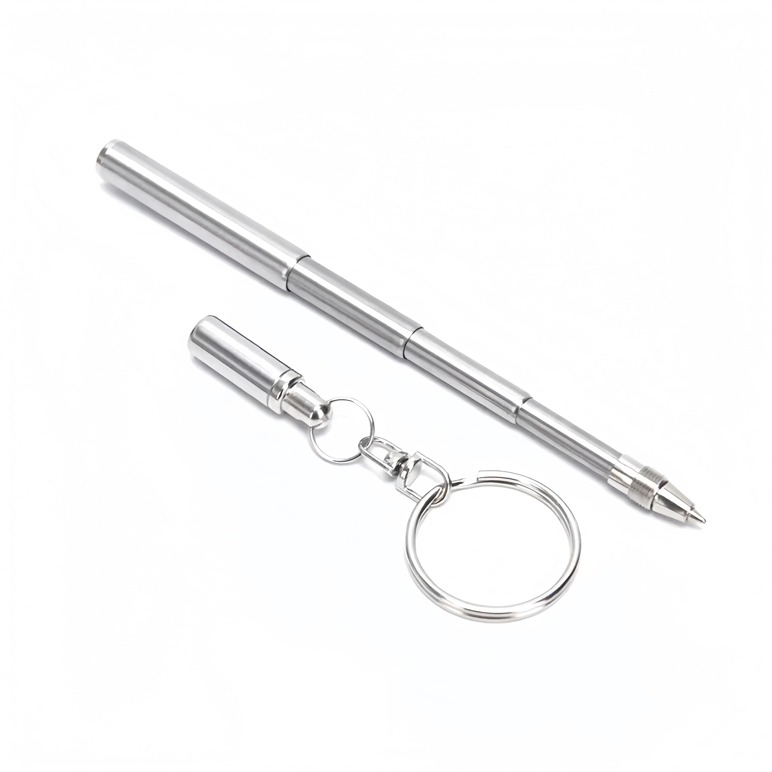 Stainless Steel Telescopic Pen – Mini Keychain Ballpoint for Outdoor Sports & Camping – Portable EDC Writing Tool