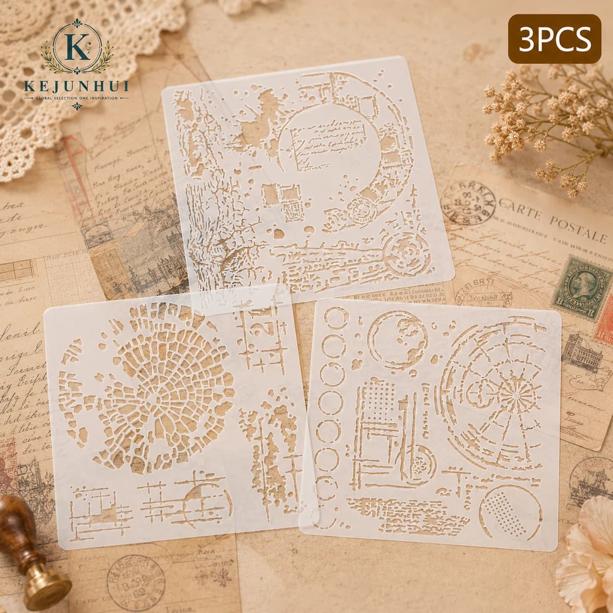 3Pcs 6x6in Mixed Media Stencils Reusable PET DIY Painting Stencils Abstract Background Craft Templates Scrapbook Journal Decor