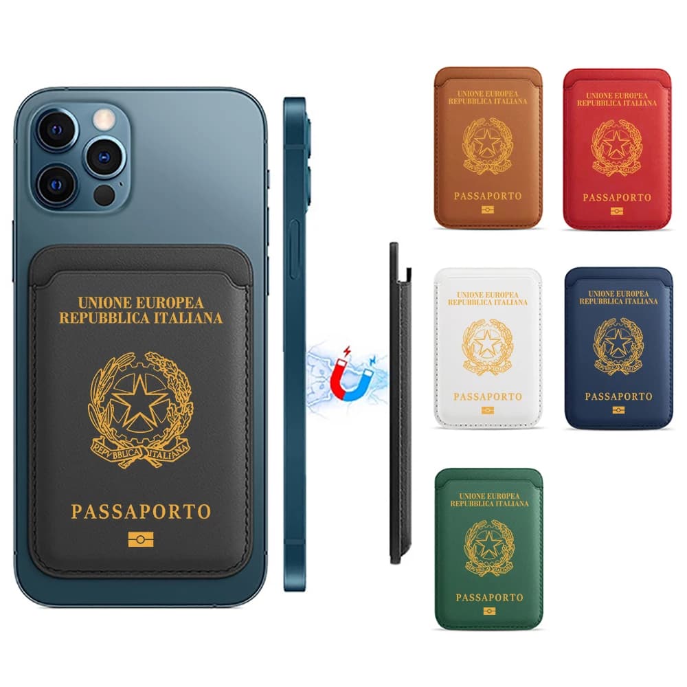 Italia Passaporto Portafoglio magnetico in pelle Porta carte Macsafe Supporto per telefono per iPhone13 14 12 15Plus 16 17Pro Accessori di copertura