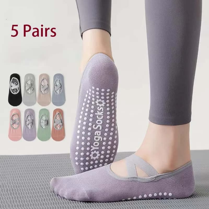 5 paia di calzini antiscivolo in cotone da donna, impugnature antiscivolo, cinghie, yoga, balletto, pilates, fitness, sport, assorbenti del sudore, traspiranti