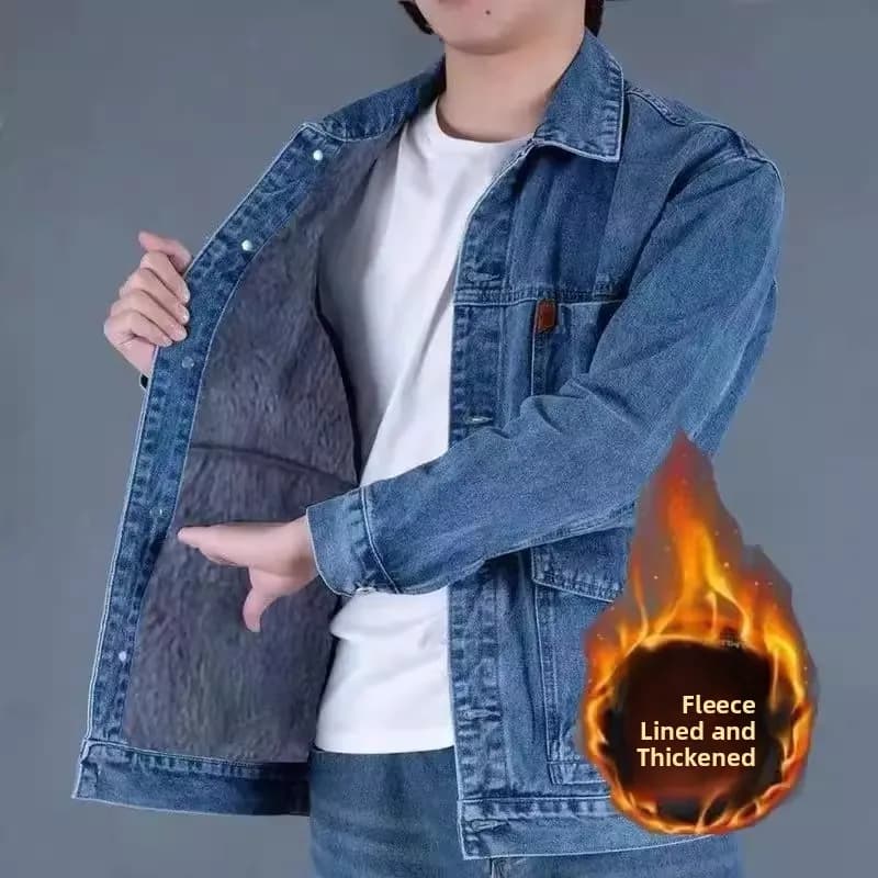 Thickened Fleece Lined Casual Jacket for Men Resistant to Dirt And Wearable in Autumn And Winter with Classic Denim Style