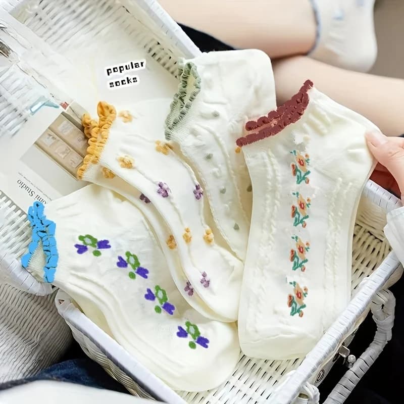 5 paia di calzini da donna a vita bassa: luminosi, affascinanti, leggeri, ideali per il gioco all'aperto/uso quotidiano in casa