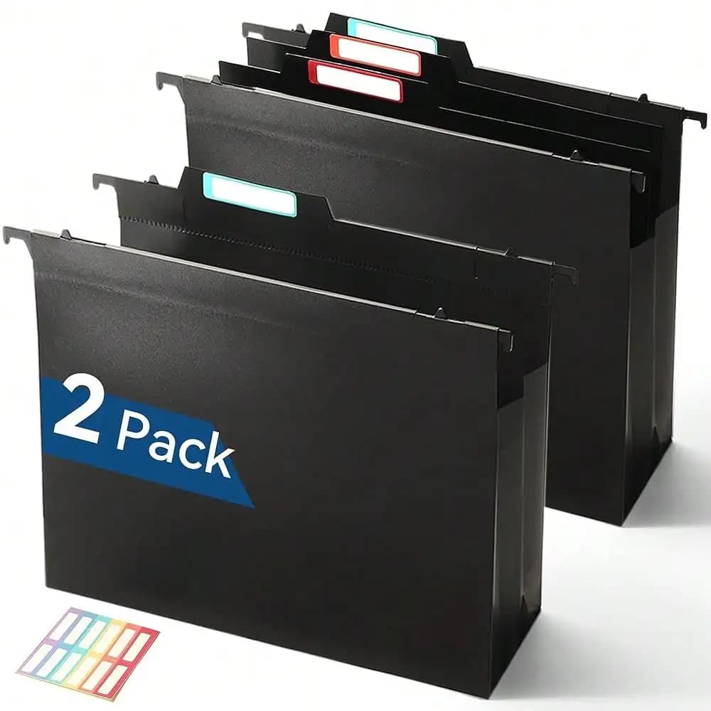Cartelle Portadocumenti in Plastica ad Alta Capacità, Tasca Espandibile da 4 Pollici con Divisori Mobili, Resistenti per Archivio, Linguette Inseribili, Formato Letter - Confezione da 2, Nero