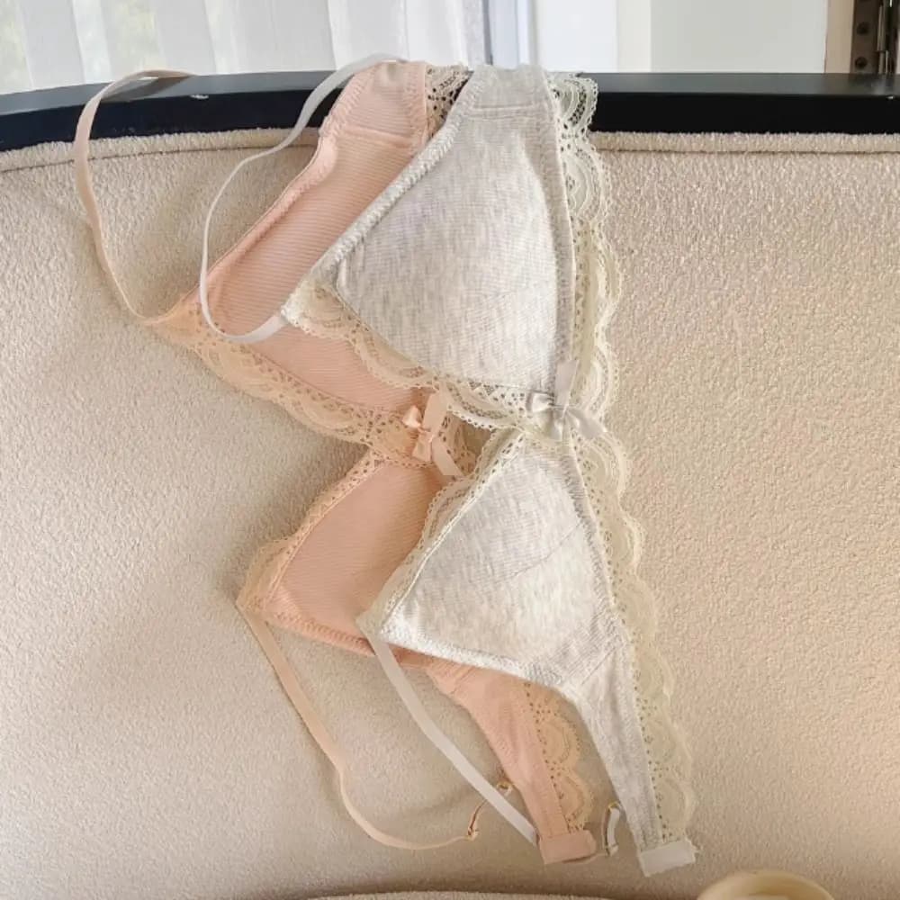 Adjustable Sweet Wireless Deep V Bra Anti-sagging Lingerie Lace Bow Bra Shockproof Thin Underwear for Women Girls