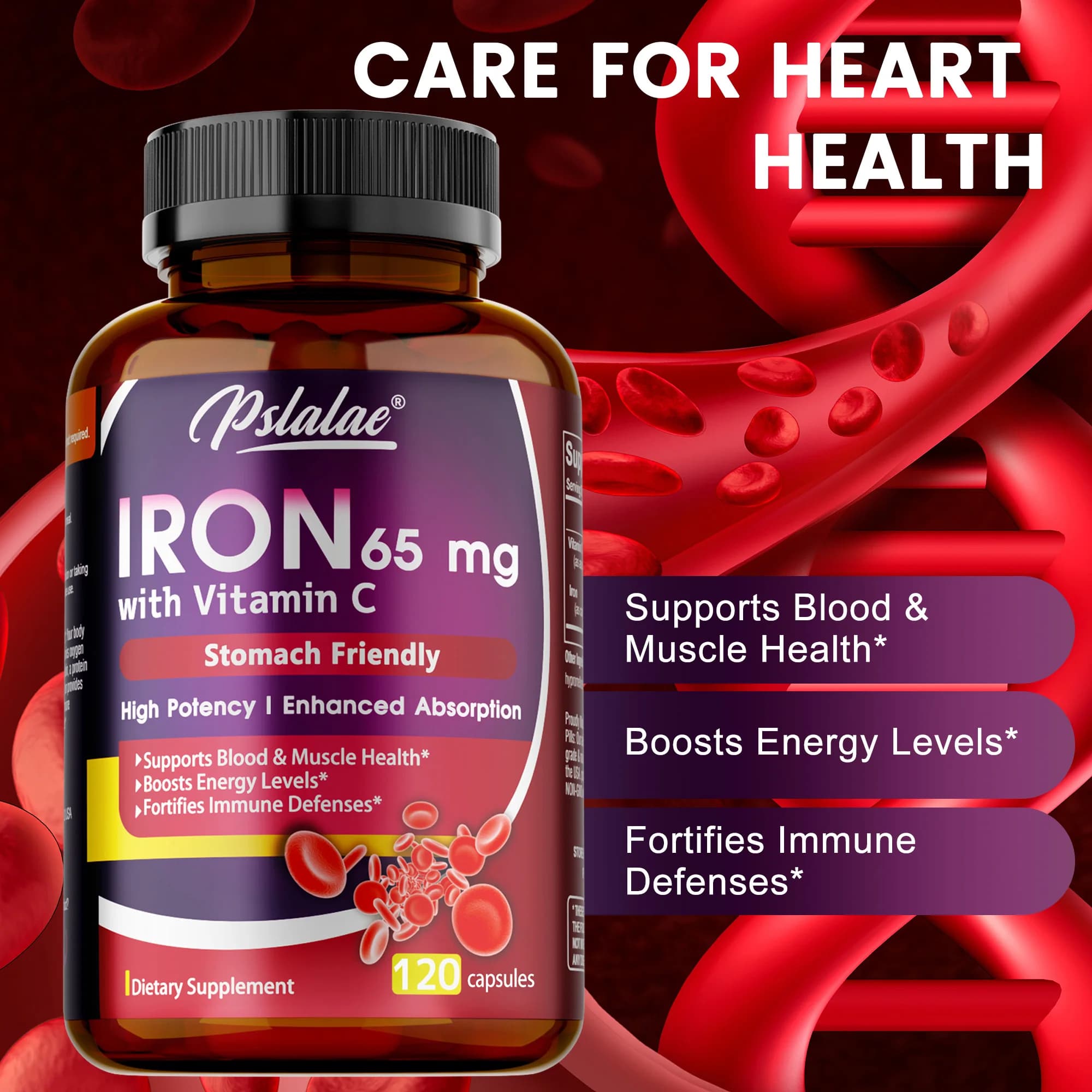 Iron supplement 65 mg with vitamin C - Maximum absorption, Increases energy, Maintains a healthy immune system and brain health