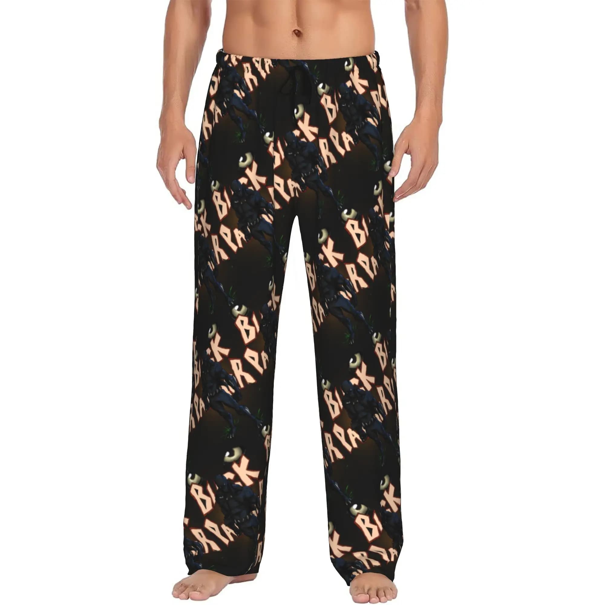 Pantaloni Pigiama Personalizzati Neri con Motivo Pantera Anime per Uomo, Abbigliamento da Notte Elasticizzato con Tasche